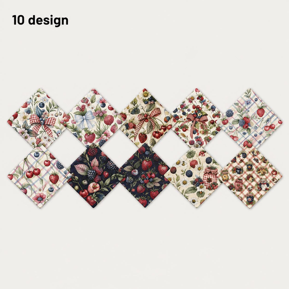 10Pc/Set Fruit Series Bows Butterfly Flower Plaid Strawberry Daisy Blueberry Fat Quarter Fabric, Pre-Cut Square Fabric Assort, Fabric Set, Craft Fabric, Handmade DIY Patchwork Fabric,Home Quilting Sewing Fabric, Packaging Fabric, Scrapbooking Craft Hobbyi
