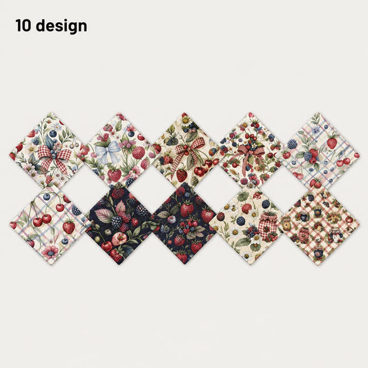 10Pc/Set Fruit Series Bows Butterfly Flower Plaid Strawberry Daisy Blueberry Fat Quarter Fabric, Pre-Cut Square Fabric Assort, Fabric Set, Craft Fabric, Handmade DIY Patchwork Fabric,Home Quilting Sewing Fabric, Packaging Fabric, Scrapbooking Craft Hobbyi