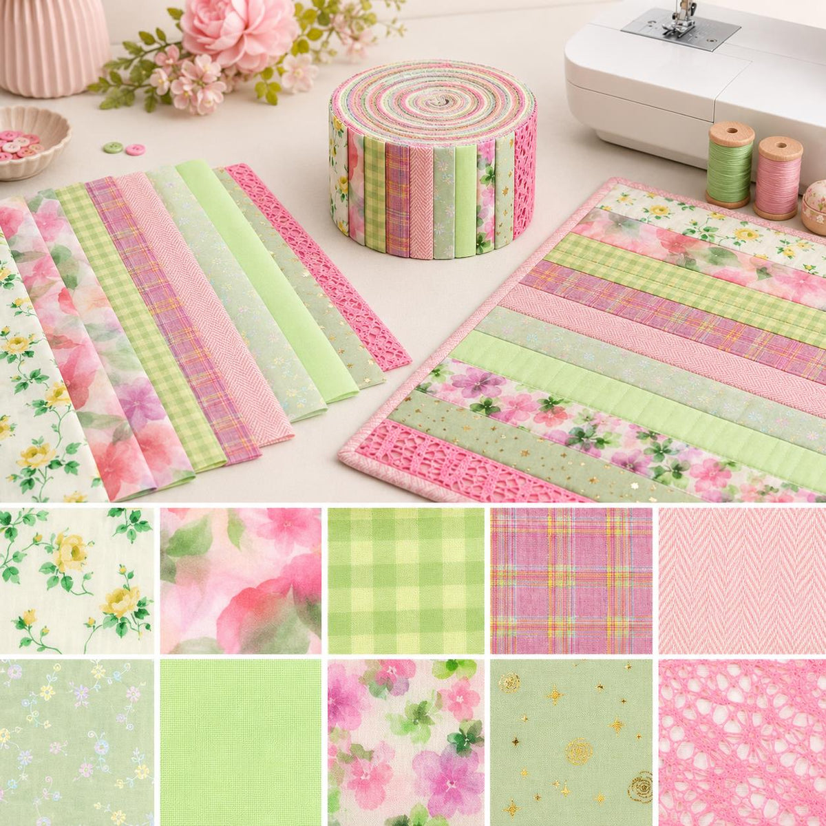 10pcs Vintage Floral Plaid Pattern Jelly Roll Fabric Strips 2.5X19.7inch Pre-cut 100% Polyester for Patchwork Quilts, Table Runners, Placemats, Tote Bags, Storage Pouches, Makeup Bags, Coasters, Quilt Blocks & Binding Multi-color