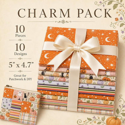 10pcs Charm Pack Set Star Moon Pumpkin Pattern Vintage Style Handmade DIY with Rich Color and Texture Elements 100% Polyester Patchwork in 10 Design Styles Suitable for Patchwork DIY Craft Projects DIY Wallet Making Gift Giving Bag Making Mother's Day Gif