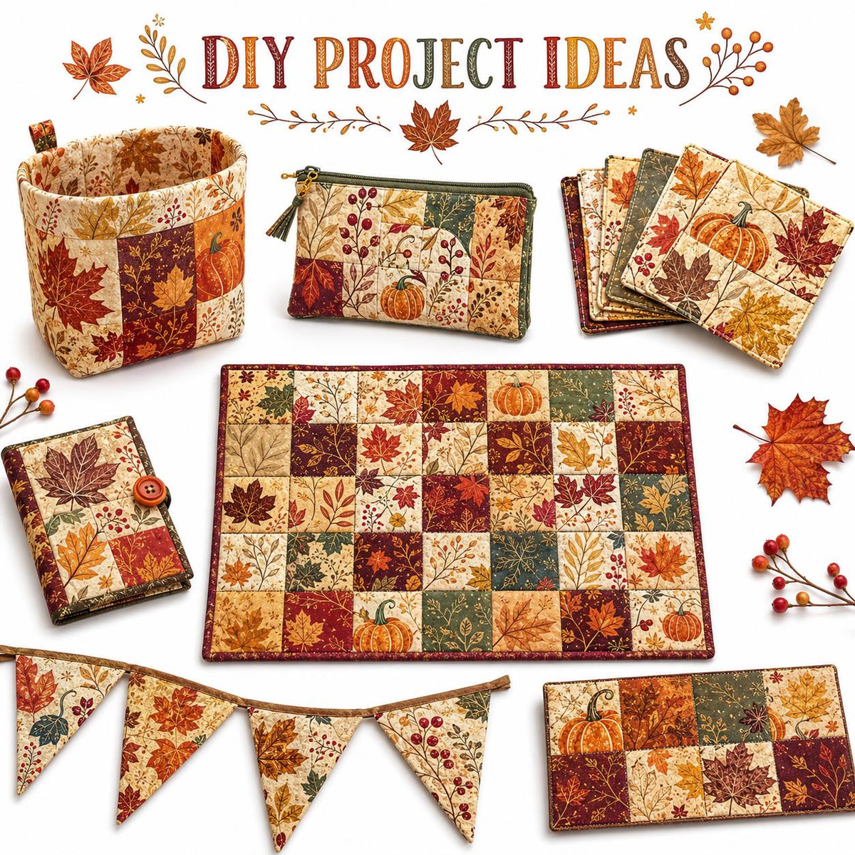 10pcs Charm Pack Set Maple leaf Pumpkin Autumn Vintage Style Pattern Handmade DIY with Rich Color and Texture Elements 100% Polyester Patchwork in 10 Design Styles Suitable for Patchwork DIY Craft Projects DIY Wallet Making Gift Giving Bag Making Mother's