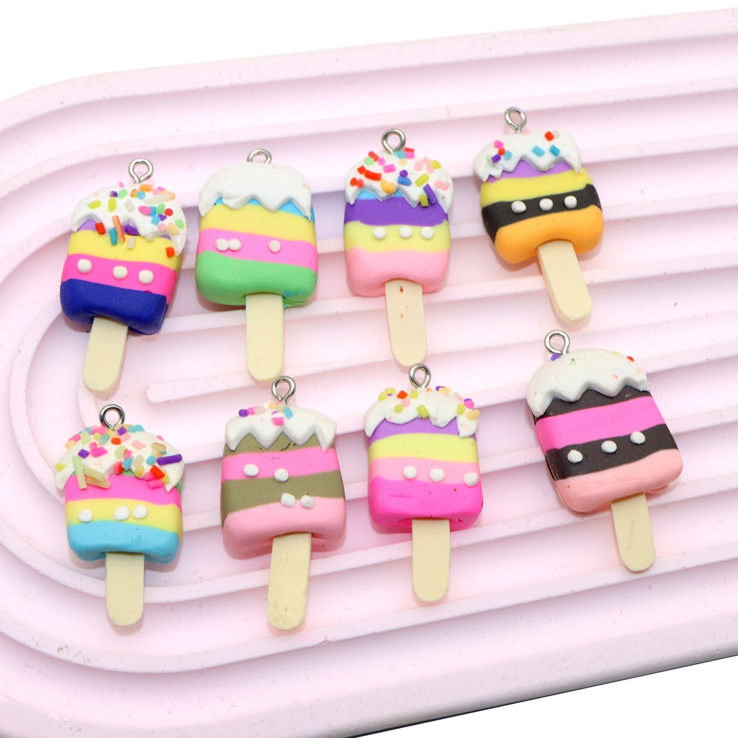 5Pcs Rainbow Color Ice Cream With Eye Screw Resin Pendant Summer Popsicle Charms DIY Handmade Jewelry Necklace Bracelet Earring Accessories Creative Gift