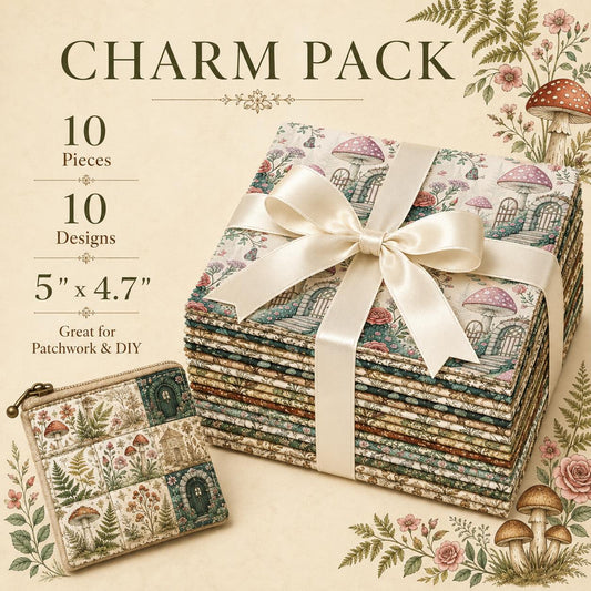 10pcs Charm Pack Set Mushroom Pattern 100% Polyester Patchwork in 10 Design Styles, Ready-to-Sew Without Cutting, Suitable For Patchwork Wallet Making Gift Giving Tote Bags Coasters DIY Craft Projects
