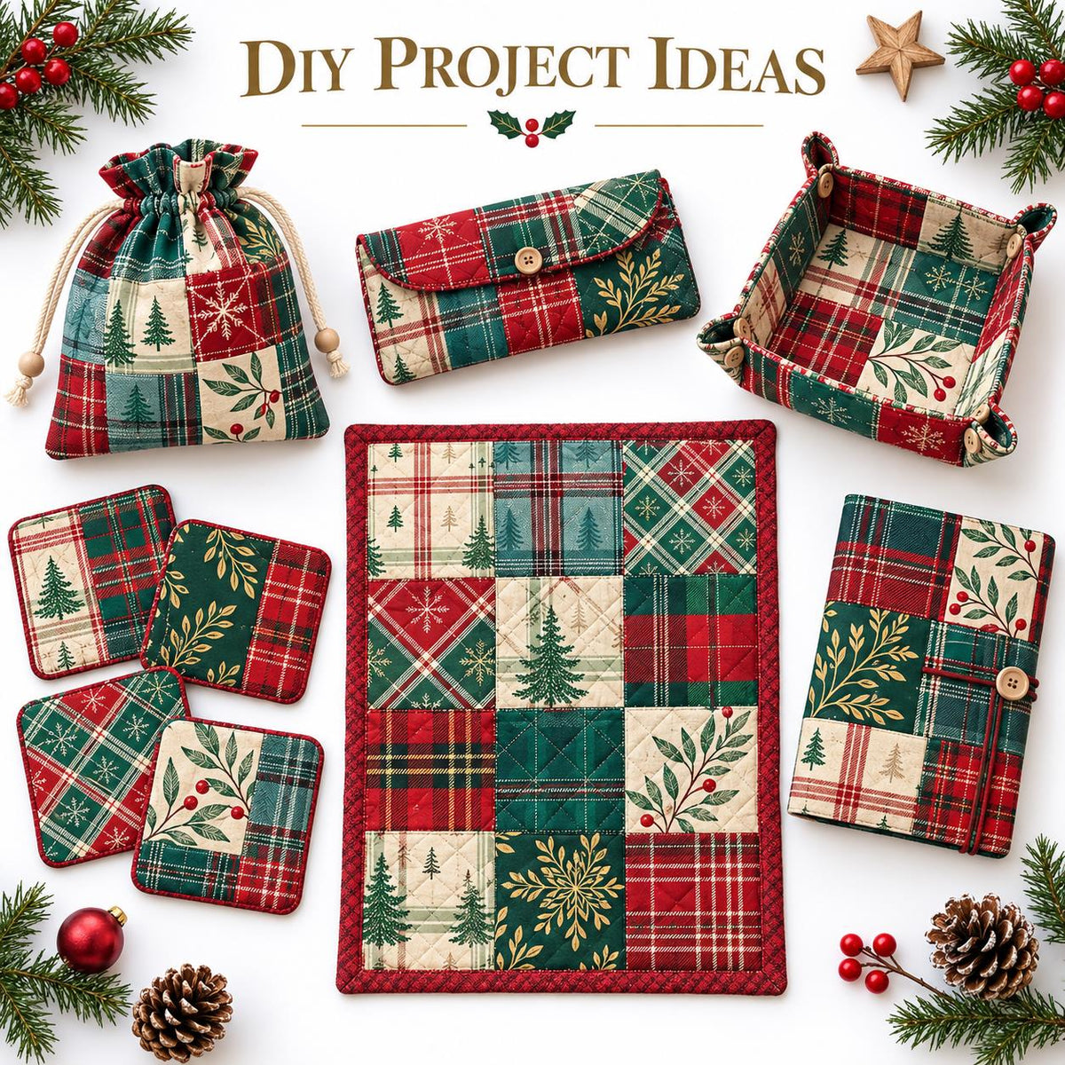 10Pc/Set Christmas Series Plaid Tree Rhombus Fat Quarter Fabric, Pre-Cut Square Fabric Assort, Fabric Set, Craft Fabric, Handmade DIY Patchwork Fabric,Home Quilting Sewing Fabric, Packaging Fabric, Scrapbooking Craft Hobbyist