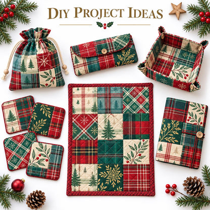 10Pc/Set Christmas Series Plaid Tree Rhombus Fat Quarter Fabric, Pre-Cut Square Fabric Assort, Fabric Set, Craft Fabric, Handmade DIY Patchwork Fabric,Home Quilting Sewing Fabric, Packaging Fabric, Scrapbooking Craft Hobbyist