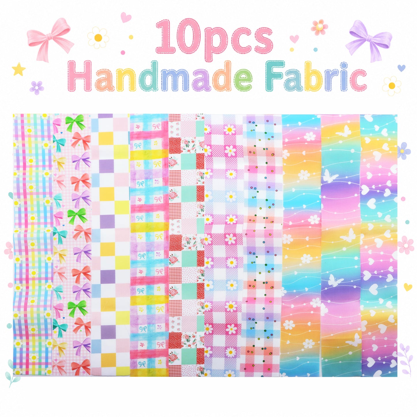 10Pc/Set, Making 10 Images 1pc Each, Each Size: 6.3*50cm Plaid Grid Floral Pink Series Sliced Fabric Set Style Combination, Polyester Jelly Roll Fabric Strips, Pre-Cut Quilting Squares, For Quilting DIY, Handicrafts And Sewing, Blankets, Rugs