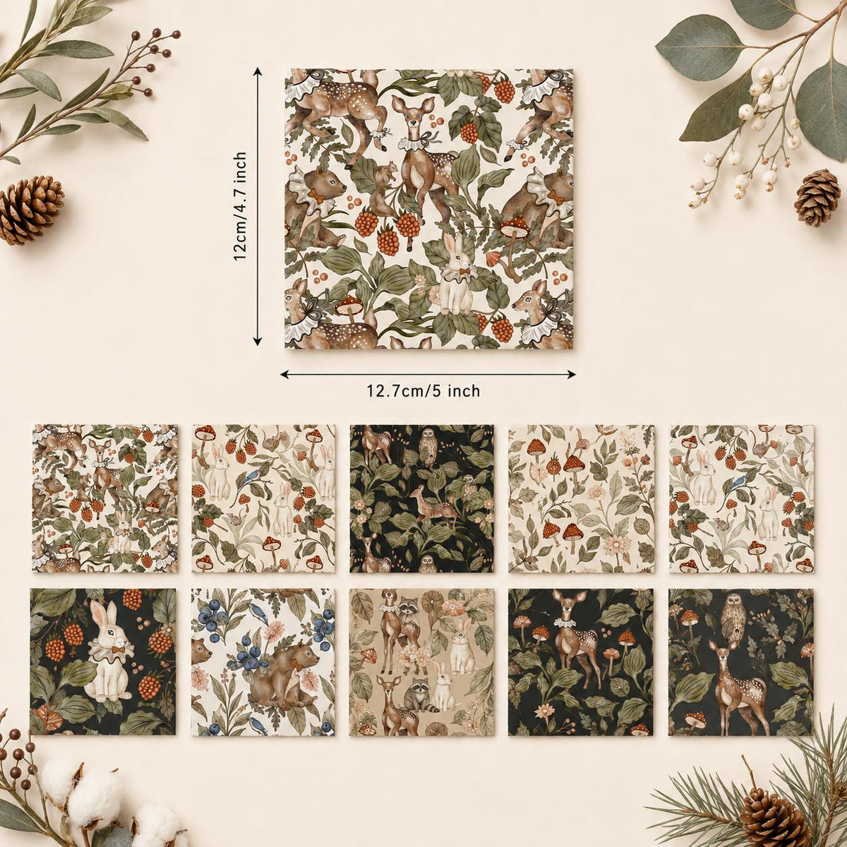 10pcs Charm Pack Set Deer Owl Animal Floral Pattern 100% Polyester Patchwork in 10 Design Styles, Ready-to-Sew Without Cutting, Suitable For Patchwork Wallet Making Gift Giving Tote Bags Coasters DIY Craft Projects Christmas Gift