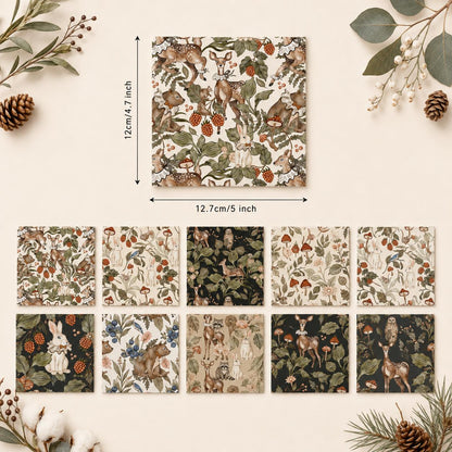 10pcs Charm Pack Set Deer Owl Animal Floral Pattern 100% Polyester Patchwork in 10 Design Styles, Ready-to-Sew Without Cutting, Suitable For Patchwork Wallet Making Gift Giving Tote Bags Coasters DIY Craft Projects Christmas Gift