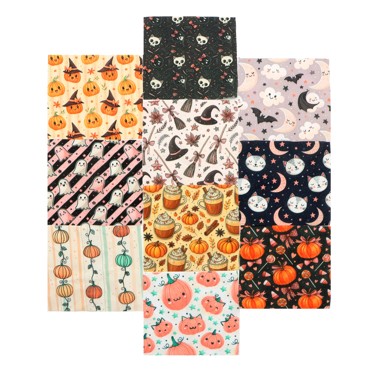 10Pc/Set Halloween Series Flower Pumpkin Skull Star Fat Quarter Fabric, Pre-Cut Square Fabric Assort, Fabric Set, Craft Fabric, Handmade DIY Patchwork Fabric,Home Quilting Sewing Fabric, Packaging Fabric, Scrapbooking Craft Hobbyist