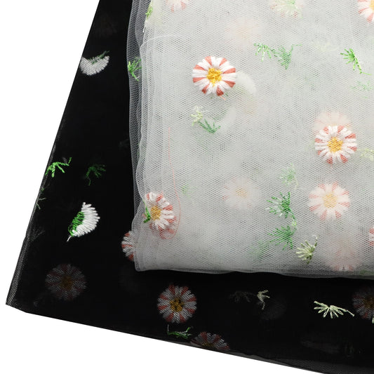 1Pc Colorful Daisy Floral Embroidered Mesh Fabric, 19.68x57inch Pre-cut Tulle Fabric, Ideal for Quilting, DIY Pouch Purse Making,Sewing, Wedding Veils, Curtains, Bags, Cushions & Furniture Covers, Embroidery Supplies