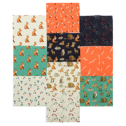 10pcs Charm Pack Set Fox Owl Bunny Pattern 100% Polyester Patchwork in 10 Design Styles, Ready-to-Sew Without Cutting, Suitable For Patchwork Wallet Making Gift Giving Tote Bags Coasters DIY Craft Projects