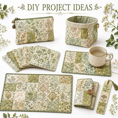 10pcs Charm Pack Set Green Floral Pattern 100% Polyester Patchwork in 10 Design Styles, Ready-to-Sew Without Cutting, Suitable For Patchwork Wallet Making Gift Giving Tote Bags Coasters DIY Craft Projects For Mother's Gift
