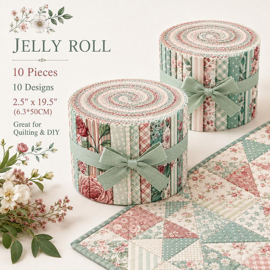 10pcs Vintage Floral Plaid Blue Pattern Jelly Roll Fabric Strips 2.5X19.7inch Pre-Cut 100% Polyester For Patchwork Quilts, Table Runners, Placemats, Tote Bags, Storage Pouches, Makeup Bags, Coasters, Quilt Blocks & Binding Mother'S Day Gift