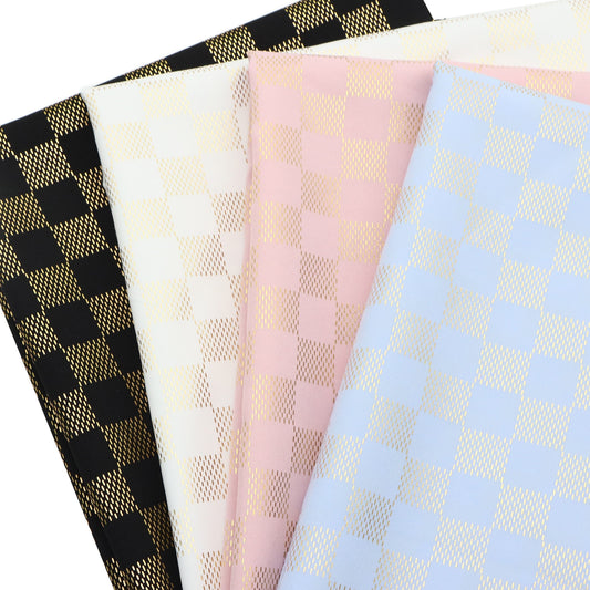 1pc Golden Foil Chessboard Pattern Polyester Fabric,59x19.68inch Pre-cut 100% Polyester Fabric,Vibrant Tartan Plaid Grid Designs,Hand Wash Only,Perfect for Wedding Decor, Crafts, Sewing, Drapes & Home Decor - DIY Special Occasions Fabric