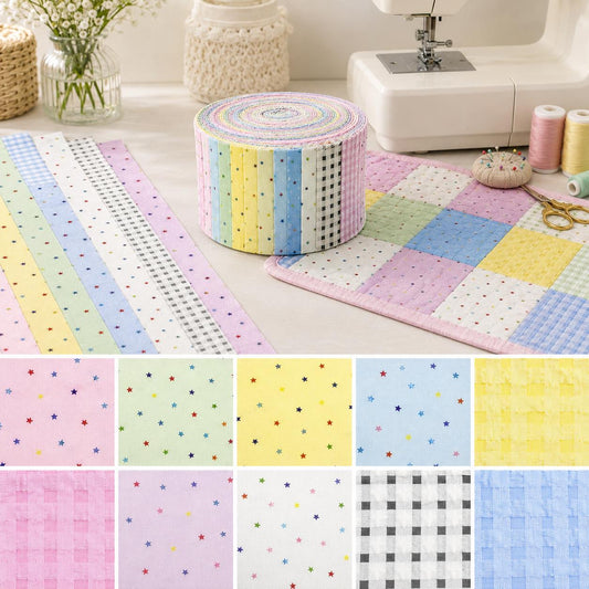10pcs Vintage Solid Star Theme Jelly Roll Fabric Strips 2.5X19.7inch Pre-Cut 100% Polyester For Patchwork Quilts, Table Runners, Placemats, Tote Bags, Storage Pouches, Makeup Bags, Coasters, Quilt Blocks & Binding