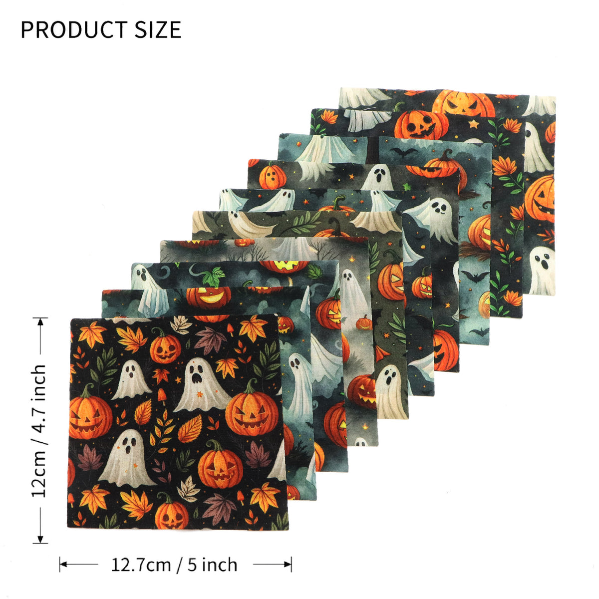 10pcs Charm Pack Set Ghost Pumpkin Halloween Vintage Style Pattern Handmade DIY with Rich Color and Texture Elements 100% Polyester Patchwork in 10 Design Styles Suitable for Patchwork DIY Craft Projects DIY Wallet Making Gift Giving Bag Making