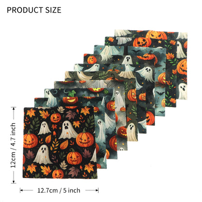 10pcs Charm Pack Set Ghost Pumpkin Halloween Vintage Style Pattern Handmade DIY with Rich Color and Texture Elements 100% Polyester Patchwork in 10 Design Styles Suitable for Patchwork DIY Craft Projects DIY Wallet Making Gift Giving Bag Making