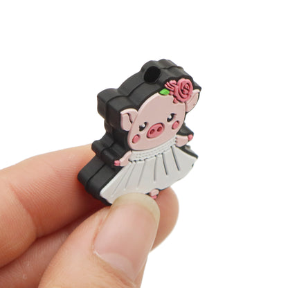 1Pc Pig Silicone Beads Set - 3D Animal-Shaped Silicone Beads for DIY Crafts, Jewelry Making, Keychains, and Pen Decorations