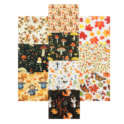 10Pc/Set Autumn Series Pumpkin Maple Leaf Thanksgiving Day Turkey Mushroom Duck Fat Quarter Fabric, Pre-Cut Square Fabric Assort, Fabric Set, Craft Fabric, Handmade DIY Patchwork Fabric,Home Quilting Sewing Fabric, Packaging Fabric, Scrapbooking Craft Hob