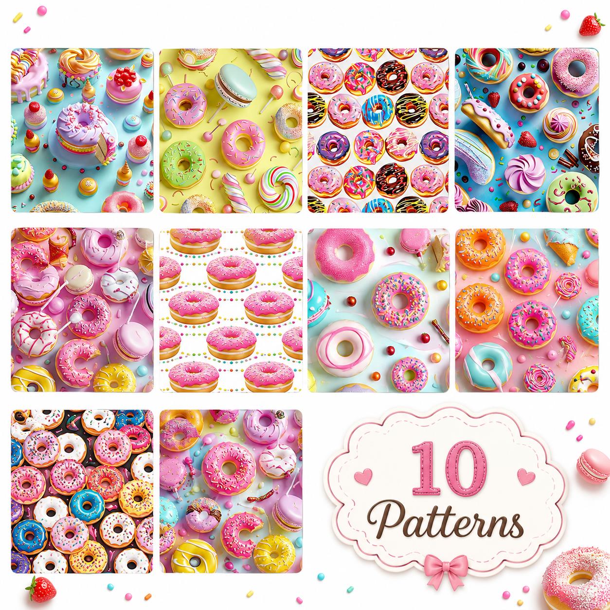 10pcs Donuts Jelly Roll Fabric Strips 2.5X19.7inch Pre-Cut 100% Polyester For Patchwork Quilts, Table Runners, Placemats, Tote Bags, Storage Pouches, Makeup Bags, Coasters, Quilt Blocks & Binding