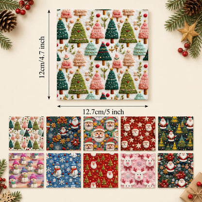 2D Flat 10Pc/Set Christmas Series Santa Claus Deer Holly Fat Quarter Fabric, Pre-Cut Square Fabric Assort, Fabric Set, Craft Fabric, Handmade DIY Patchwork Fabric,Home Quilting Sewing Fabric, Packaging Fabric, Scrapbooking Craft Hobbyist