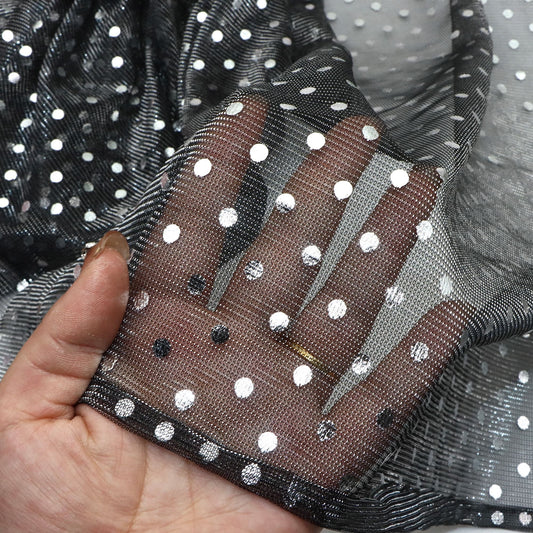 1Pc Silvery Dot Foiled Sheer Mesh Fabric - 59.06x19.68 inch Precut, Perfect for DIY Dance Outfits, Party Decorations, and Craft Projects, Hair Ties, Quilting & Sewing, Patchwork, Backdrop Fabric