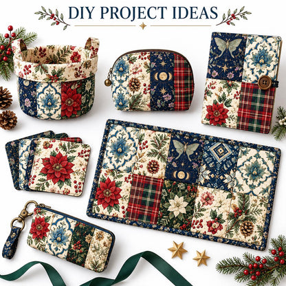 10Pc/Set Christmas Flower Series Plaid Tree Holly Pinecones Fat Quarter Fabric, Pre-Cut Square Fabric Assort, Fabric Set, Craft Fabric, Handmade DIY Patchwork Fabric,Home Quilting Sewing Fabric, Packaging Fabric, Scrapbooking Craft Hobbyist