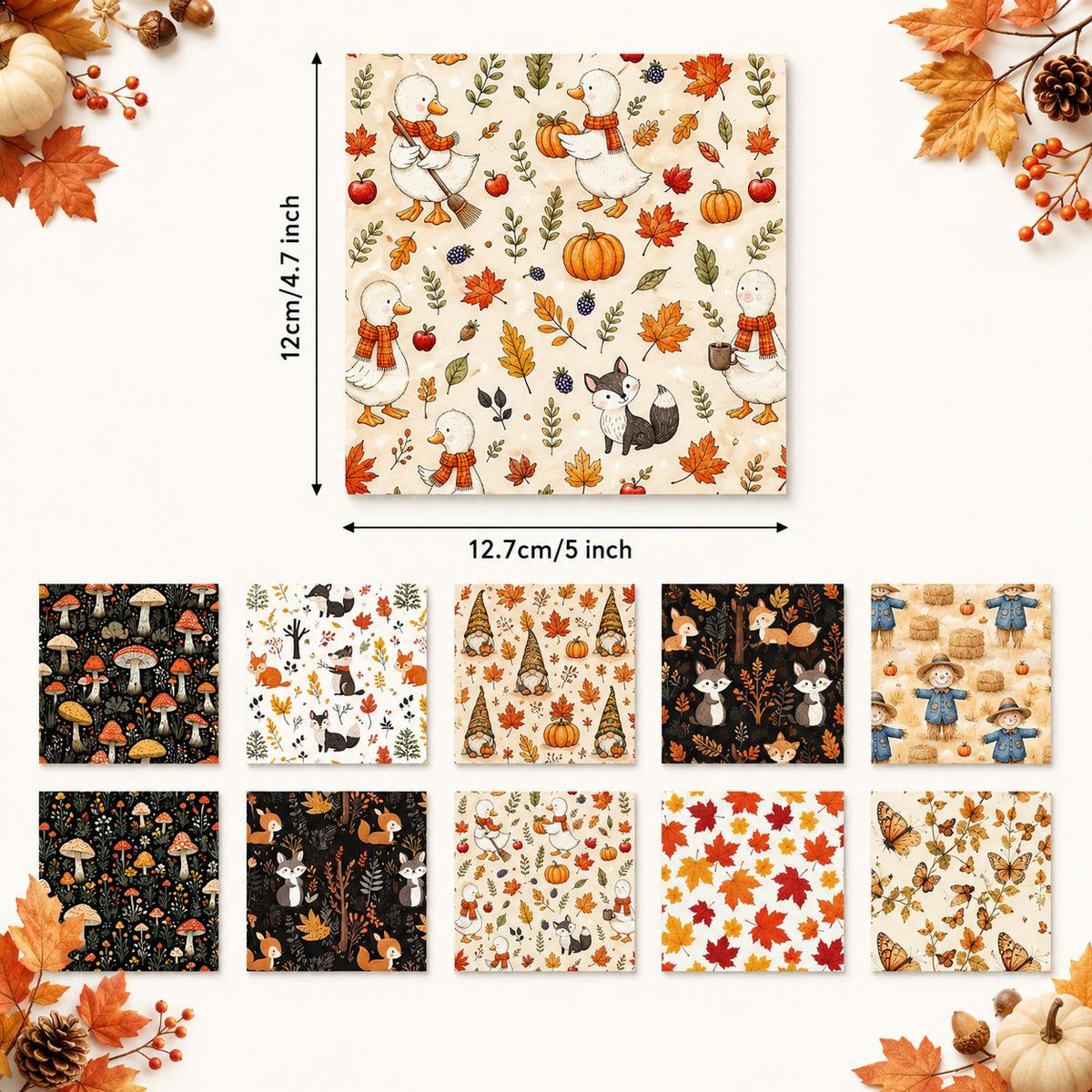 10Pc/Set Autumn Series Pumpkin Maple Leaf Thanksgiving Day Turkey Mushroom Duck Fat Quarter Fabric, Pre-Cut Square Fabric Assort, Fabric Set, Craft Fabric, Handmade DIY Patchwork Fabric,Home Quilting Sewing Fabric, Packaging Fabric, Scrapbooking Craft Hob