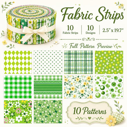 10Pc/Set, Making 10 Images 1pc Each, Each Size: 6.3*50cm Geometric Floral Green Series Sliced Fabric Set Style Combination, Polyester Jelly Roll Fabric Strips, Pre-Cut Quilting Squares, For Quilting DIY, Handicrafts And Sewing, Blankets, Rugs
