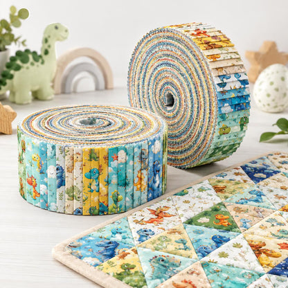 10pcs Vintage Dinosaur Pattern Purple Jelly Roll Fabric Strips 2.5X19.7inch Pre-cut 100% Polyester for Patchwork Quilts, Table Runners, Placemats, Tote Bags, Storage Pouches, Makeup Bags, Coasters, Quilt Blocks & Binding