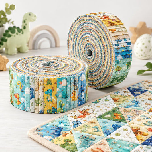 10pcs Vintage Dinosaur Pattern Purple Jelly Roll Fabric Strips 2.5X19.7inch Pre-cut 100% Polyester for Patchwork Quilts, Table Runners, Placemats, Tote Bags, Storage Pouches, Makeup Bags, Coasters, Quilt Blocks & Binding