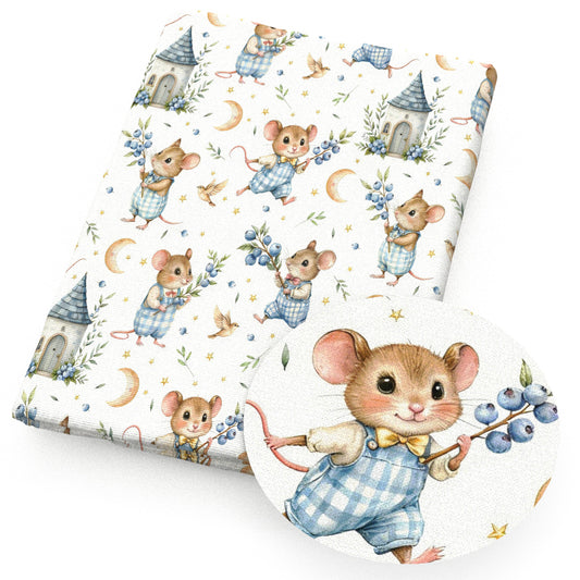 mouse star starfish moon blueberry bird house fabric