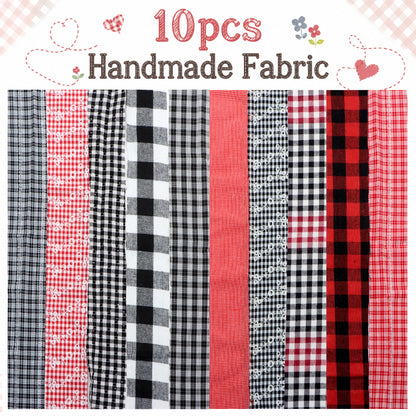 10pcs Vintage Plaid Red & Black Pattern Jelly Roll Fabric Strips 2.5X19.7inch Pre-Cut 100% Polyester For Patchwork Quilts, Table Runners, Placemats, Tote Bags, Storage Pouches, Makeup Bags, Coasters, Quilt Blocks & Binding
