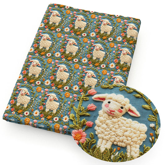 imitation embroidery series sheep flowerfloral fabric