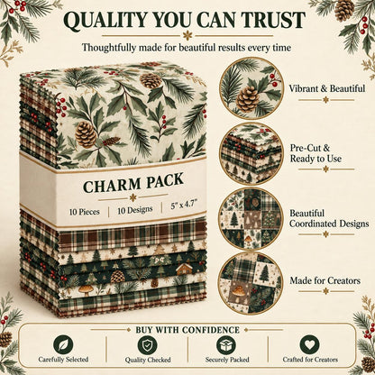 10Pc/set Christmas Series plaid tree mushroom Holly Pinecones Fat Quarter Fabric, Pre-Cut Square Fabric Assort, Fabric Set, Craft Fabric, Handmade DIY Patchwork Fabric,Home Quilting Sewing Fabric, Packaging Fabric, Scrapbooking Craft Hobbyist