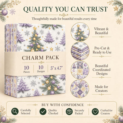 10pcs Charm Pack Set Christmas Tree Pattern Vintage Style Handmade DIY with Rich Color and Texture Elements 100% Polyester Patchwork in 10 Design Styles Suitable for Patchwork DIY Craft Projects DIY Wallet Making Gift Giving Bag Making Mother's Day Gift