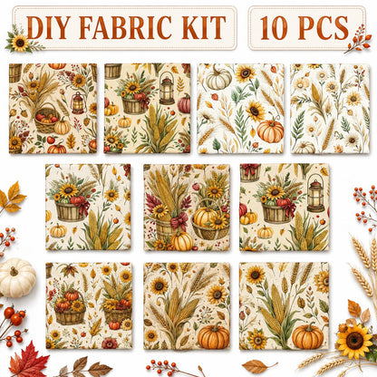 10Pc/Set Autumn Pumpkin Series Bowknot Corn Fat Quarter Fabric, Pre-Cut Square Fabric Assort, Fabric Set, Craft Fabric, Handmade DIY Patchwork Fabric,Home Quilting Sewing Fabric, Packaging Fabric, Scrapbooking Craft Hobbyist
