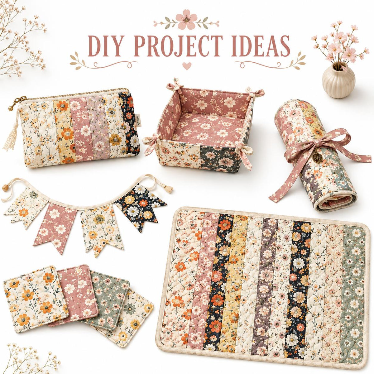 10pcs Vintage Floral Pattern Jelly Roll Fabric Strips 2.5X19.7inch Pre-Cut 100% Polyester For Patchwork Quilts, Table Runners, Placemats, Tote Bags, Storage Pouches, Makeup Bags, Coasters, Quilt Blocks & Binding