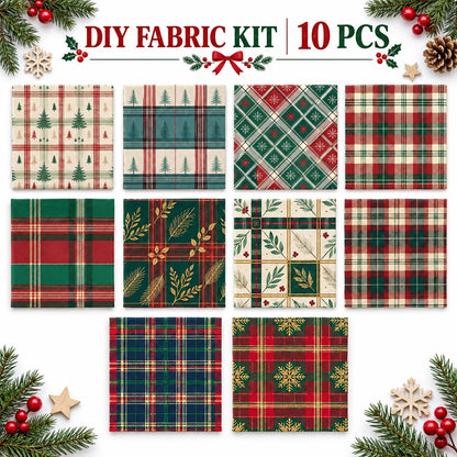 10Pc/Set Christmas Series Plaid Tree Rhombus Fat Quarter Fabric, Pre-Cut Square Fabric Assort, Fabric Set, Craft Fabric, Handmade DIY Patchwork Fabric,Home Quilting Sewing Fabric, Packaging Fabric, Scrapbooking Craft Hobbyist
