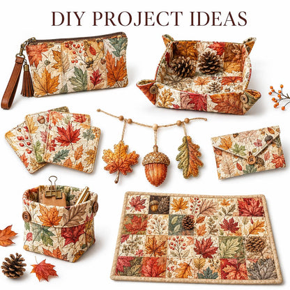 10Pc/Set Fall Autumn Series Maple Leaf Pinecones Fat Quarter Fabric, Pre-Cut Square Fabric Assort, Fabric Set, Craft Fabric, Handmade DIY Patchwork Fabric,Home Quilting Sewing Fabric, Packaging Fabric, Scrapbooking Craft Hobbyist