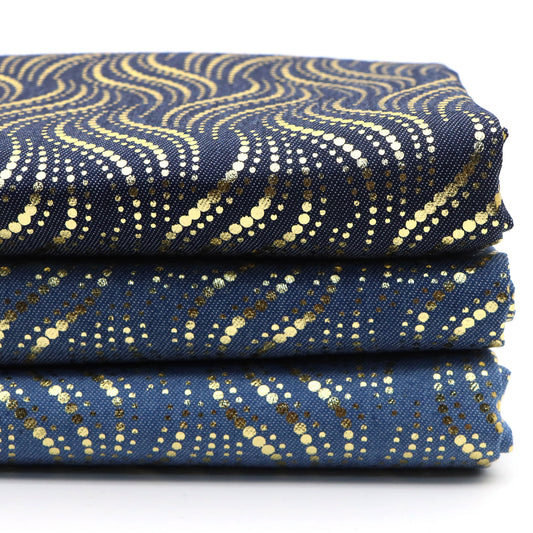 1Pc Golden Hot Stamping dot wave Pre-Washed stripe Denim Fabric - 59x19.68inch(150x50cm)  DIY Crafts Projects, DIY Wallet Making