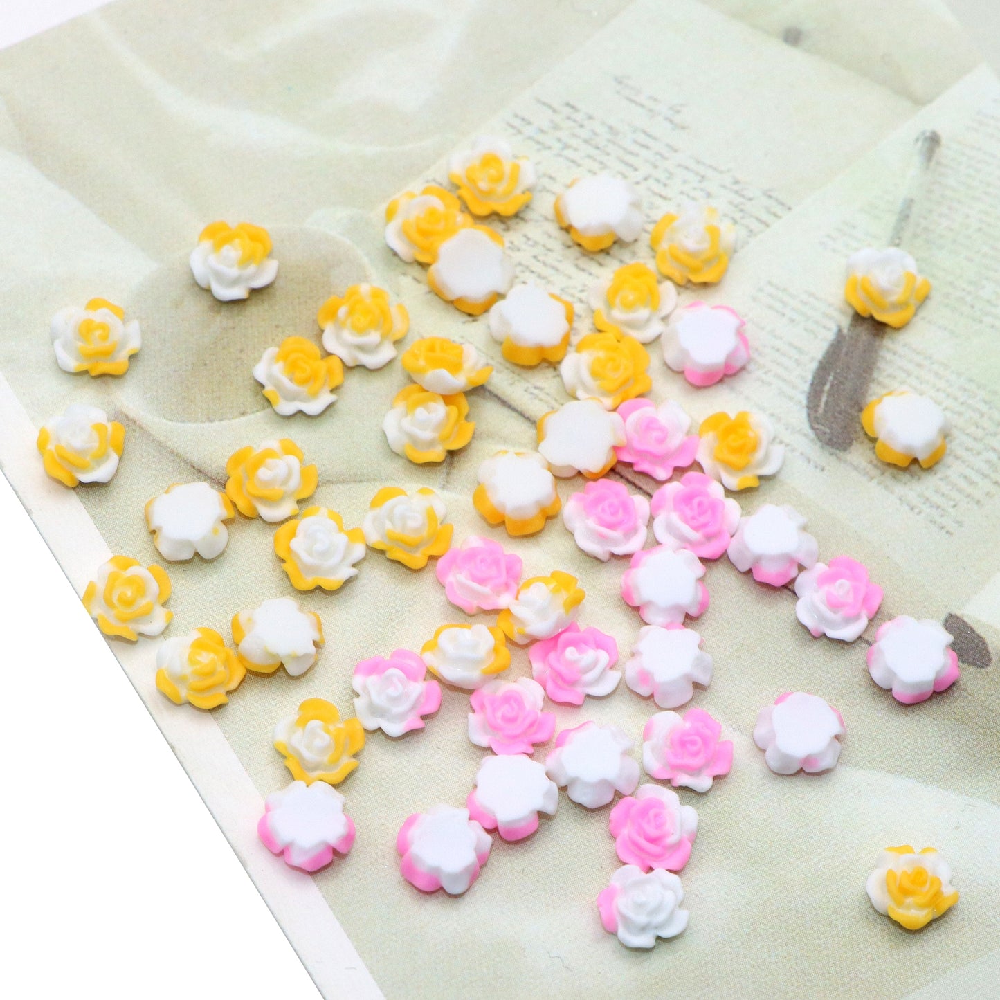 50Pcs 6mm/0.23in 3D Mini Rose Shaped Flatback Resin Cabochons Gradient Color Nail Art Decoration 3D Charms for DIY Scrapbooking Projects Jewelry Making Crafts Cardmaking Phone Case Decorations Ornaments