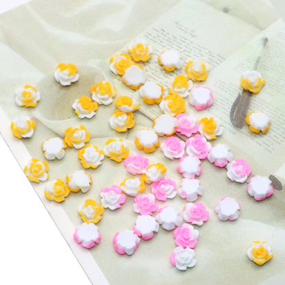 50Pcs 6mm/0.23in 3D Mini Rose Shaped Flatback Resin Cabochons Gradient Color Nail Art Decoration 3D Charms for DIY Scrapbooking Projects Jewelry Making Crafts Cardmaking Phone Case Decorations Ornaments