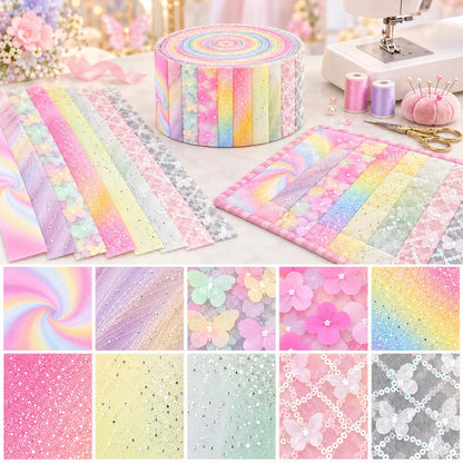 10pcs Vintage Butterfly Mesh Gauze Lace Series Jelly Roll Fabric Strips 2.5X19.7inch Pre-cut 100% Polyester for Patchwork Quilts, Table Runners, Placemats, Tote Bags, Storage Pouches, Makeup Bags, Coasters, Quilt Blocks & Binding Multi-color