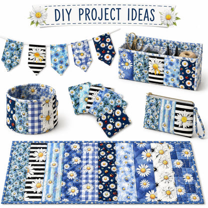 10pcs Vintage Daisy Floral Pattern Jelly Roll Fabric Strips 2.5X19.7inch Pre-cut 100% Polyester for Patchwork Quilts, Table Runners, Placemats, Tote Bags, Storage Pouches, Makeup Bags, Coasters, Quilt Blocks & Binding
