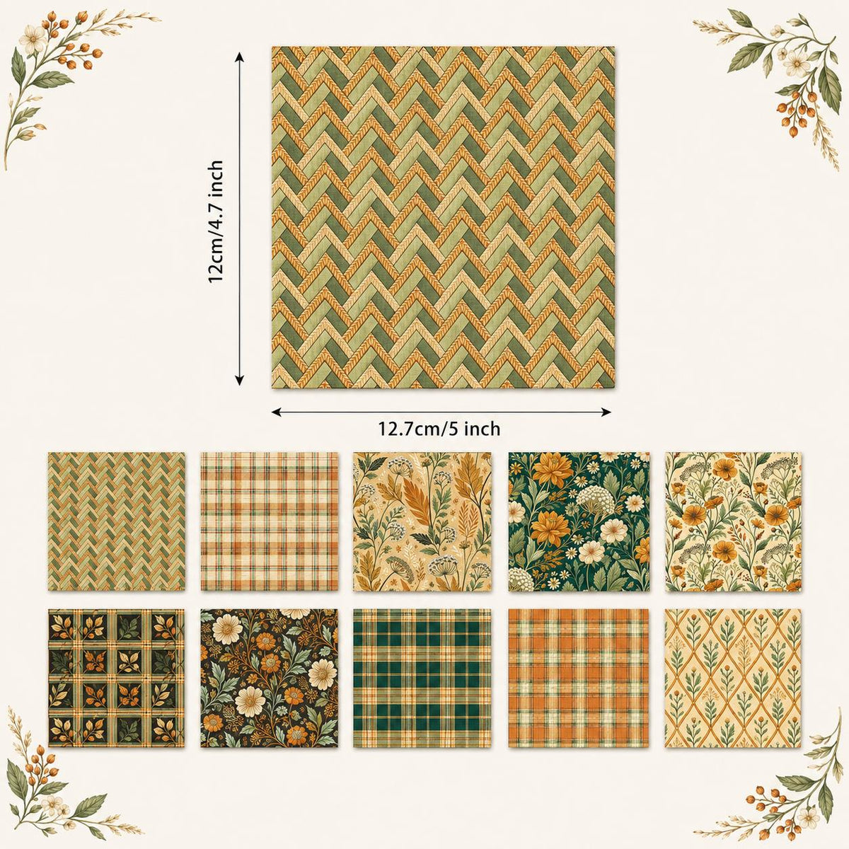 10pcs Charm Pack Set Floral Pattern Vintage Style Handmade DIY with Rich Color and Texture Elements 100% Polyester Patchwork in 10 Design Styles Suitable for Patchwork DIY Craft Projects DIY Wallet Making Gift Giving Bag Making Mother's Day Gift