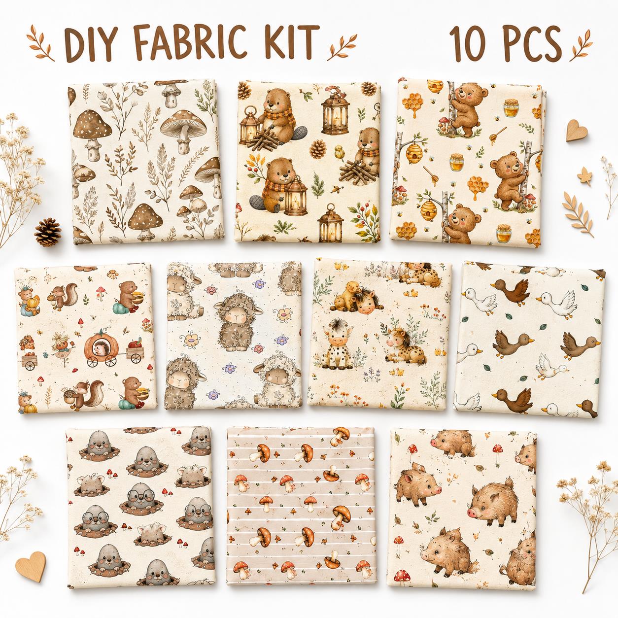 10pcs Charm Pack Set Bear Horse Vintage Style Pattern Handmade DIY with Rich Color and Texture Elements 100% Polyester Patchwork in 10 Design Styles Suitable for Patchwork DIY Craft Projects DIY Wallet Making Gift Giving Bag Making Mother's Day Gift