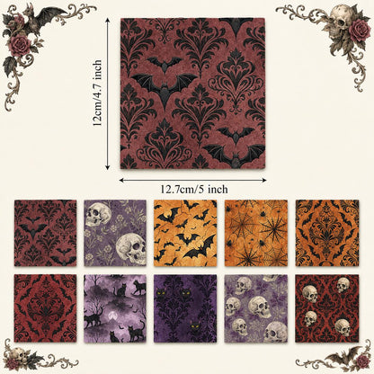10Pc/Set Halloween Series Flower Skull Spider Web Bat Fat Quarter Fabric, Pre-Cut Square Fabric Assort, Fabric Set, Craft Fabric, Handmade DIY Patchwork Fabric,Home Quilting Sewing Fabric, Packaging Fabric, Scrapbooking Craft Hobbyist