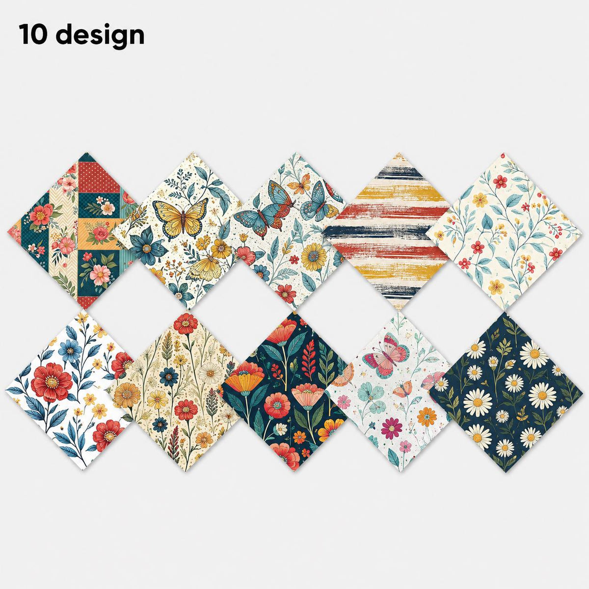 10Pc/Set Flower Series Dot Butterfly Plaid Fat Quarter Fabric, Pre-Cut Square Fabric Assort, Fabric Set, Craft Fabric, Handmade DIY Patchwork Fabric,Home Quilting Sewing Fabric, Packaging Fabric, Scrapbooking Craft Hobbyist