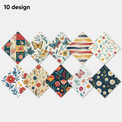 10Pc/Set Flower Series Dot Butterfly Plaid Fat Quarter Fabric, Pre-Cut Square Fabric Assort, Fabric Set, Craft Fabric, Handmade DIY Patchwork Fabric,Home Quilting Sewing Fabric, Packaging Fabric, Scrapbooking Craft Hobbyist